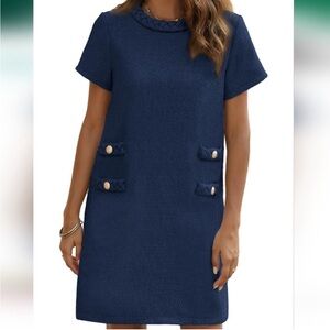 Navy Blue Tweed Jackie Vintage Button  Dress
